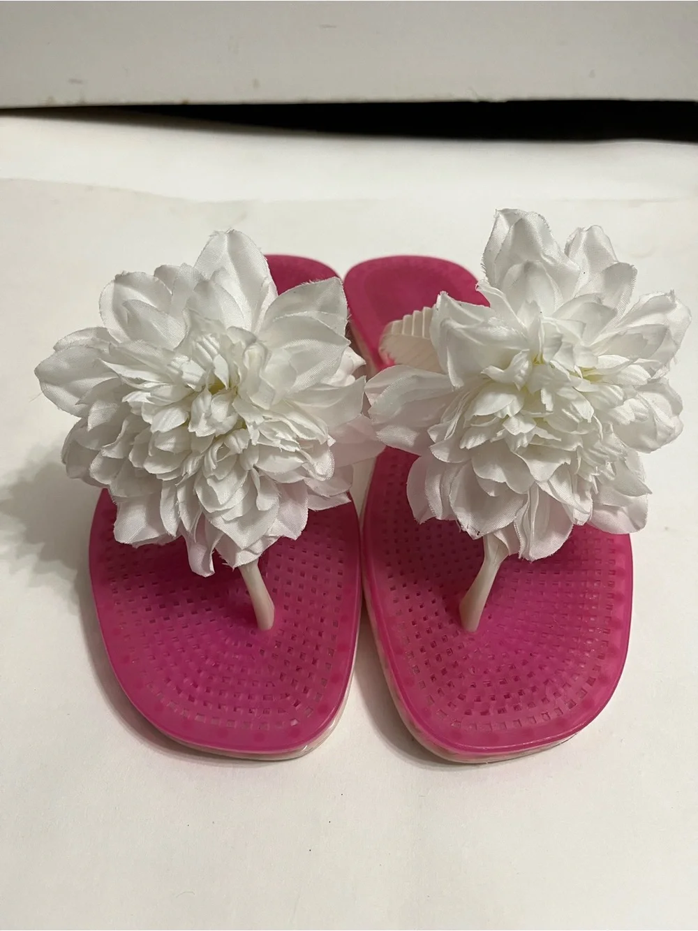 kate spade Hot Pink Flip Flop Sandals with White Floral Appliqués